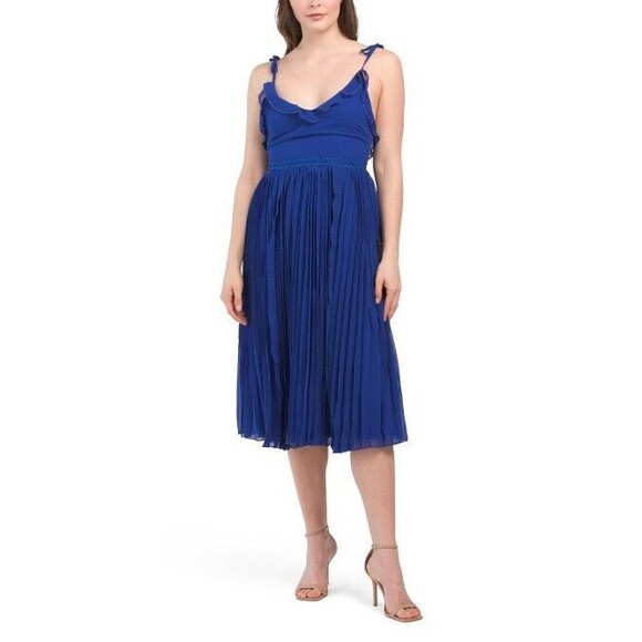 NWT LULUS Sleeveless Tie Strap Pleated Midi Dress‎ Royal Blue XL formal Evening - Picture 1 of 3